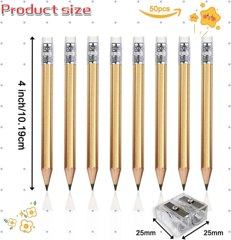 Adhere 50pcs Golf Pencils with eraser Hexagon Wooden Pencils Graphite 2B for Golf Event Scoring,Classroom,Wedding,Company Meetings,Pew, Pocket (z-Gold・Hexagon・50pcs) - Image 2